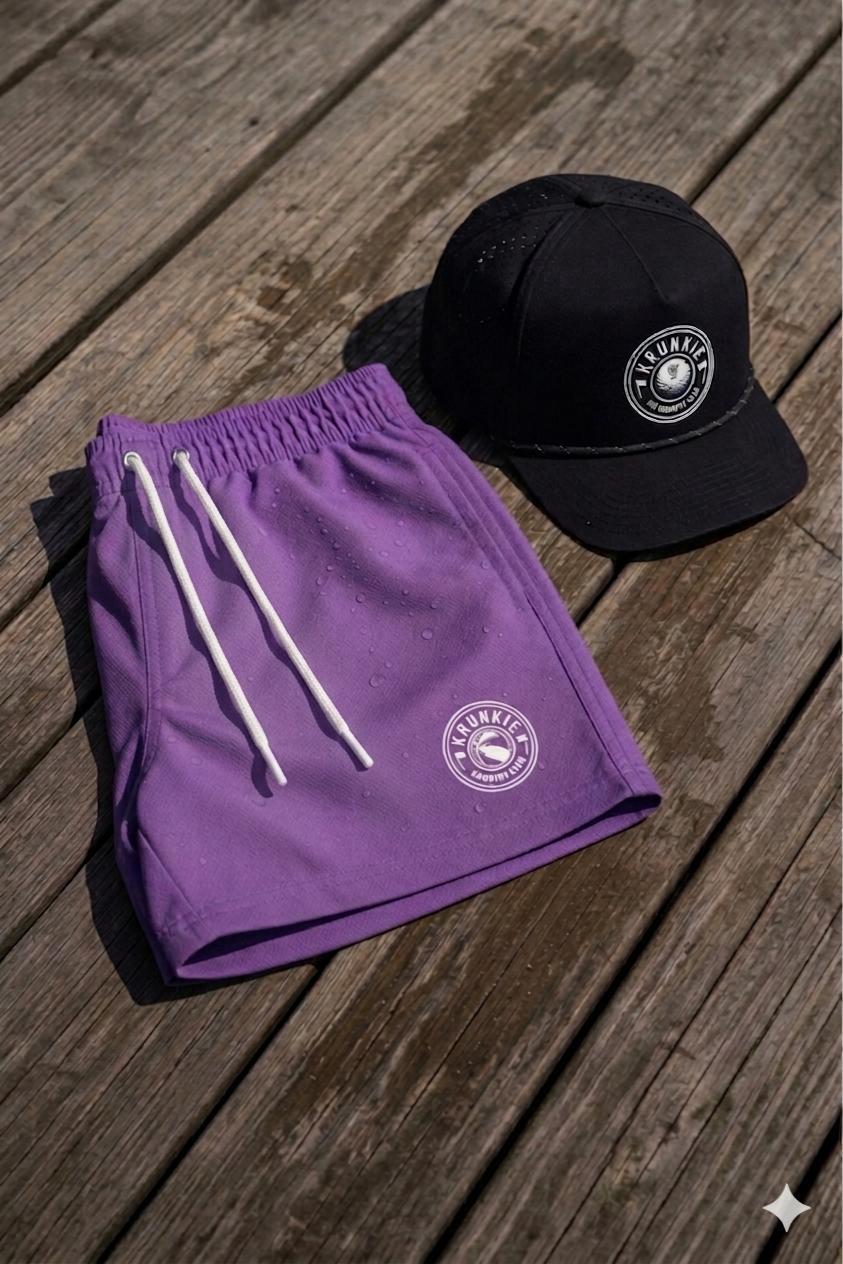 HydroSilk shorts and snapback on the dock